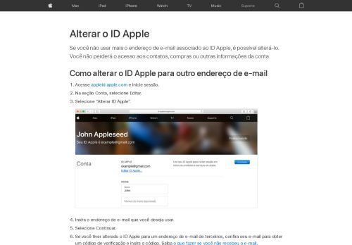 
                            8. Alterar o ID Apple - Suporte da Apple