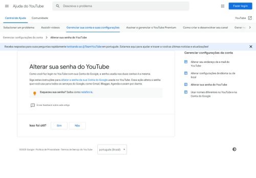
                            5. Alterar sua senha do YouTube - Ajuda do YouTube - Google Support