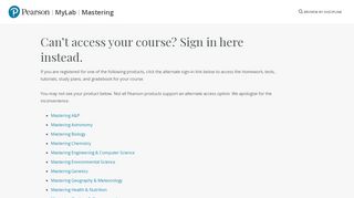
                            2. Alternate Sign-In URLs | MyLab & Mastering | Pearson