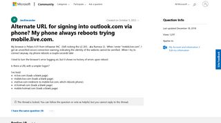 
                            1. Alternate URL for signing into outlook.com via phone? My phone ...