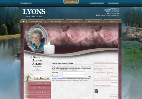 
                            11. Althea Allard Login - WESTPORT, Ontario | Lyons Funeral Home