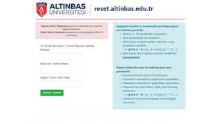 
                            5. Altınbaş Üniversitesi: Hesap şifremi unuttum