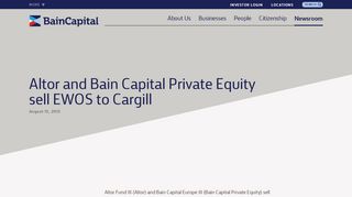 
                            11. Altor and Bain Capital Private Equity sell EWOS to Cargill | Bain Capital
