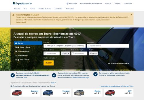 
                            9. Aluguel de carros em Touro: Economize até 60% | Expedia.com.br