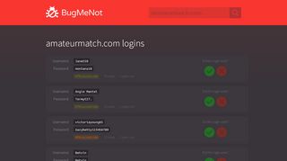 
                            4. amateurmatch.com passwords - BugMeNot