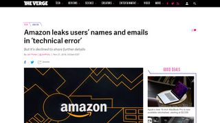 
                            9. Amazon leaks users' names and emails in 'technical error' - The Verge