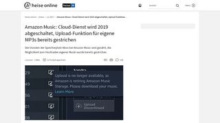 
                            5. Amazon Music: Cloud-Dienst wird 2019 abgeschaltet, Upload ... - Heise