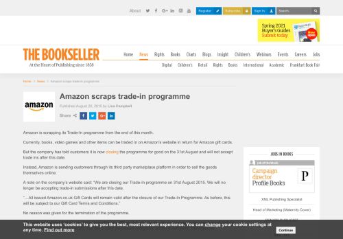 
                            10. Amazon scraps trade-in programme | The Bookseller