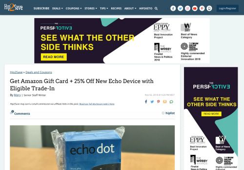 
                            11. Amazon Trade-In Deal: Gift Card + 25% Off a New Echo - Hip2Save