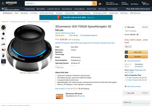 
                            5. Amazon.com: 3Dconnexion 3DX-700028 SpaceNavigator 3D Mouse ...