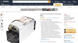 
                            9. Amazon.com: Antminer D3 19.3 GH/s X11 ASIC Dash Miner ...