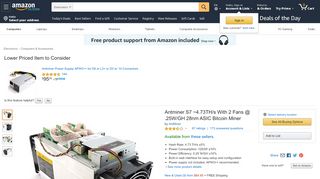 
                            11. Amazon.com: Antminer S7 ~4.73TH/s With 2 Fans @ .25W/GH 28nm ...