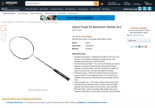 
                            13. Amazon.com : Apacs Finapi 55 Badminton Racket (4U) : Sports ...