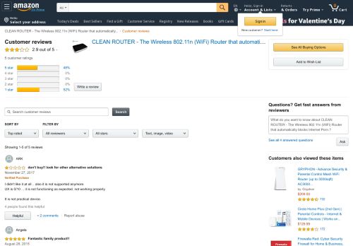 
                            5. Amazon.com: Customer reviews: CLEAN ROUTER - The Wireless ...