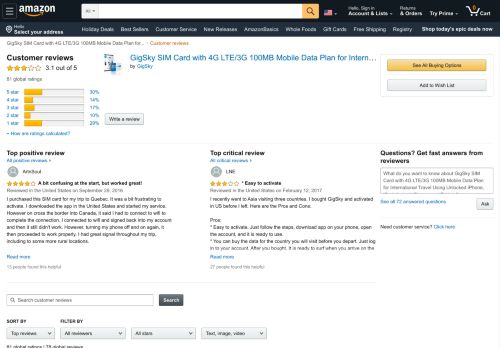 
                            13. Amazon.com: Customer reviews: GigSky SIM Card with 4G LTE/3G ...