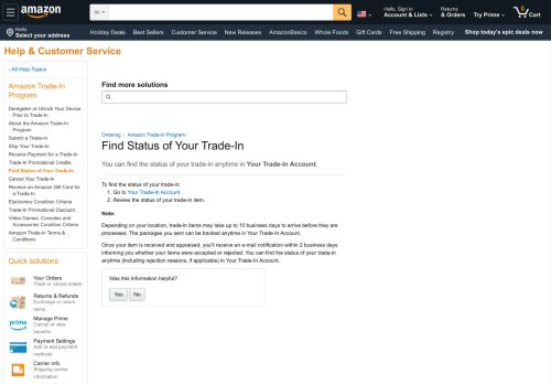 
                            1. Amazon.com Help: Find Status of Your Trade-In