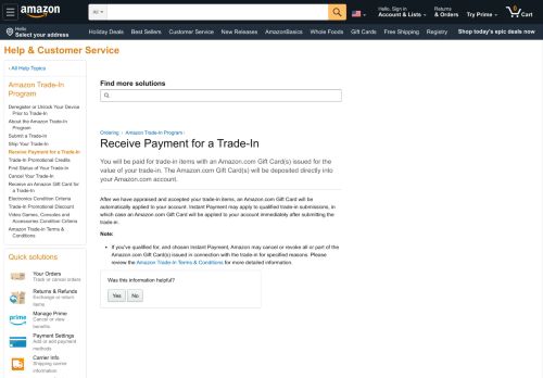 
                            6. Amazon.com Help: Receive Payment for a Trade-In