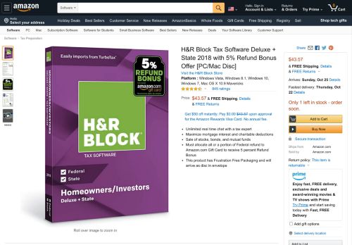 
                            5. Amazon.com: H&R Block Tax Software Deluxe + State 2018 with 5 ...