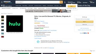 
                            4. Amazon.com: Hulu: Live and On Demand TV, Movies, Originals, More ...