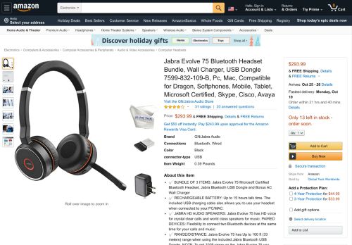 
                            11. Amazon.com: Jabra Evolve 75 Bluetooth Headset Bundle w/Bonus ...