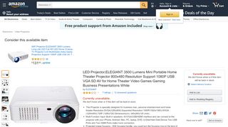 
                            12. Amazon.com: LED Projector,ELEGIANT 3500 Lumens Mini Portable ...