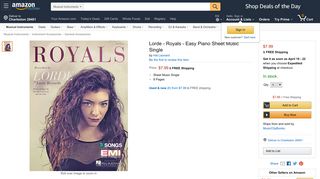 
                            8. Amazon.com: Lorde - Royals - Easy Piano Sheet Music Single ...