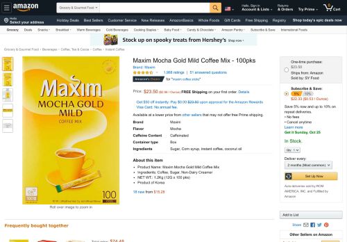 
                            13. Amazon.com : Maxim Mocha Gold Mild Coffee Mix - 100pks : Instant ...