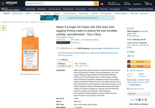 
                            9. Amazon.com : Medix 5.5 Argan Oil Cream with 24kt Gold. Anti-sagging ...