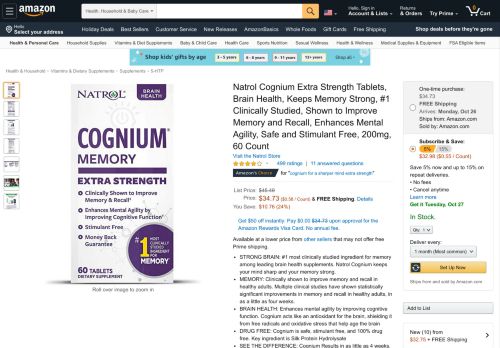 
                            12. Amazon.com: Natrol Cognium Extra Strength 200Mg Tablets for Brain ...