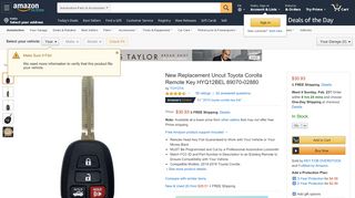 
                            12. Amazon.com: New Replacement Uncut Toyota Corolla Remote Key ...