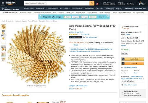 
                            5. Amazon.com: Paper Straws - 160-Pack Gold Colored Fun ...