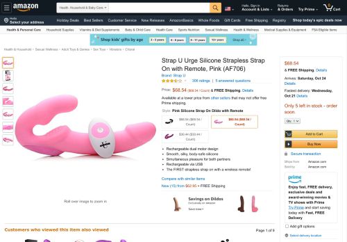 
                            12. Amazon.com: Urge Silicone Strapless Strap On with Remote- Pink ...