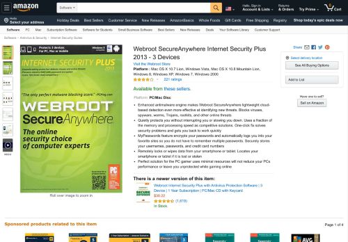 
                            8. Amazon.com: Webroot SecureAnywhere Internet Security Plus 2013 ...