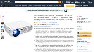 
                            11. Amazon.com: Wifi Projector,ELEGIANT 3000 Lumens Long life LED ...