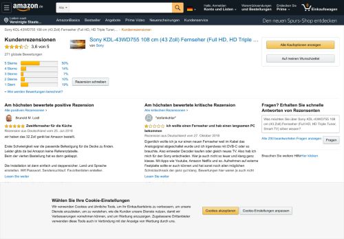 
                            9. Amazon.de:Kundenrezensionen: Sony KDL-43WD755 108 cm (43 ...