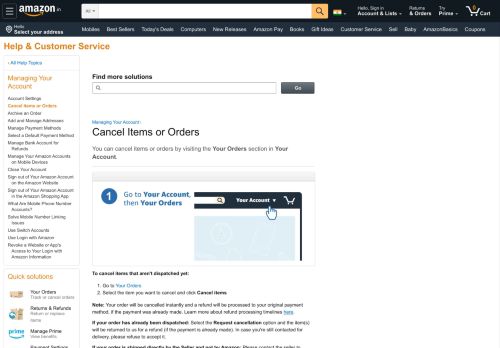 
                            10. Amazon.in Help: Cancel Items or Orders