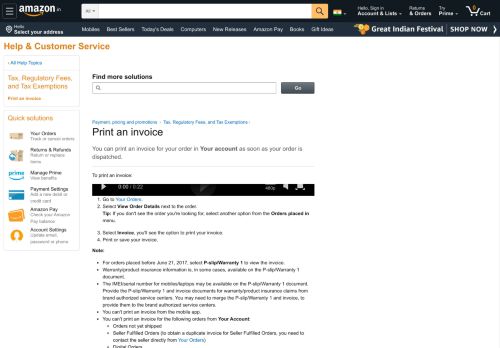 
                            10. Amazon.in Help: Print an Invoice