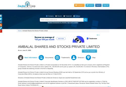 
                            4. AMBALAL SHARES AND STOCKS PRIVATE LIMITED - Company ...