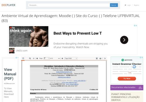 
                            11. Ambiente Virtual de Aprendizagem: Moodle ( ) Site do Curso ...