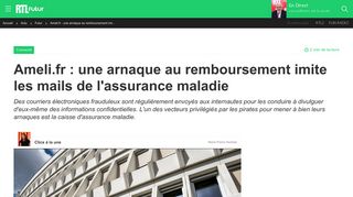 
                            11. Ameli.fr : une arnaque au remboursement imite les mails de l ... - RTL.fr
