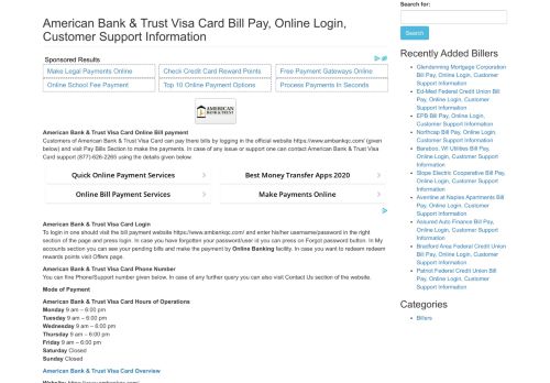 
                            13. American Bank & Trust Visa Card Bill Pay, Online Login, ...