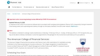 
                            12. American College of Financial Services :: Pearson VUE