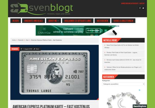 
                            9. American Express Platinum Karte - fast Kostenlos - Sven blogt...