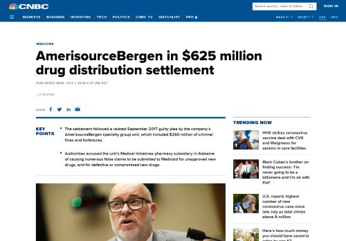 
                            9. AmerisourceBergen in $625 million drug distribution settlement