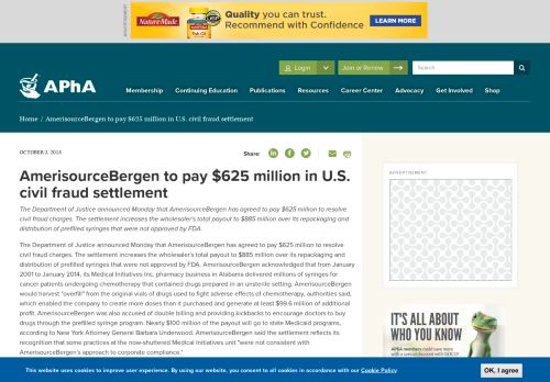 
                            10. AmerisourceBergen to pay $625 million in U.S. civil fraud settlement ...