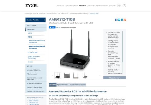 
                            7. AMG1312-T10B Wireless N ADSL2+ 4-port Gateway with USB | Zyxel