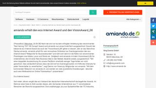 
                            12. amiando erhält den eco Internet Award und den VisionAward_08 ...