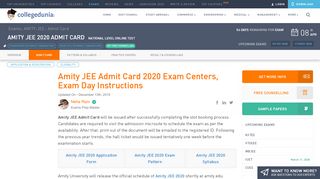 
                            9. Amity JEE Admit Card 2019, Exam Centers, Exam Day Instructions
