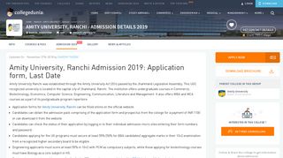 
                            9. Amity University, Ranchi UG and PG Admission 2019 - Collegedunia