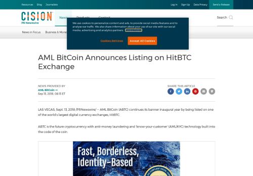 
                            12. AML BitCoin Announces Listing on HitBTC Exchange - PR Newswire
